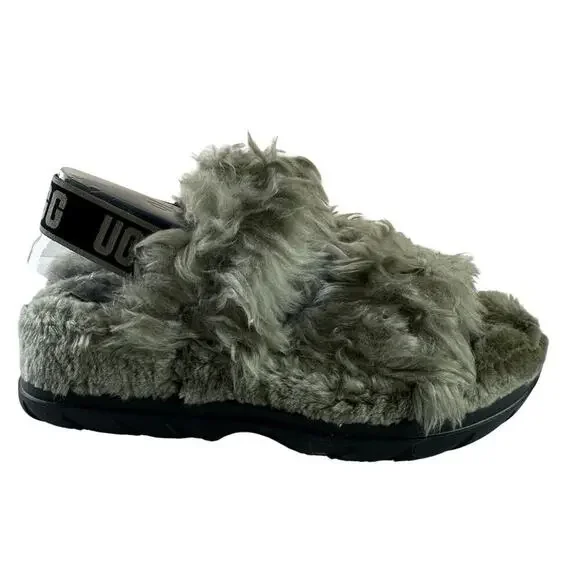UGG Olive Green Faux Fur Slingback Platform Slippers Women’s US 10 Cozy Y2K - Picture 7 of 9